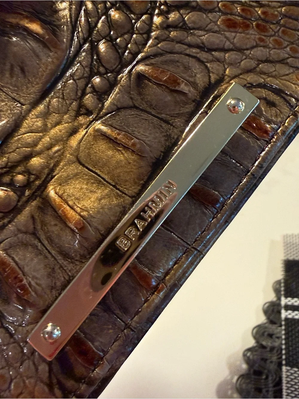 Brahmin Iridescent Brown Croc-Embossed Leather Clutch - Picture 9 of 10
